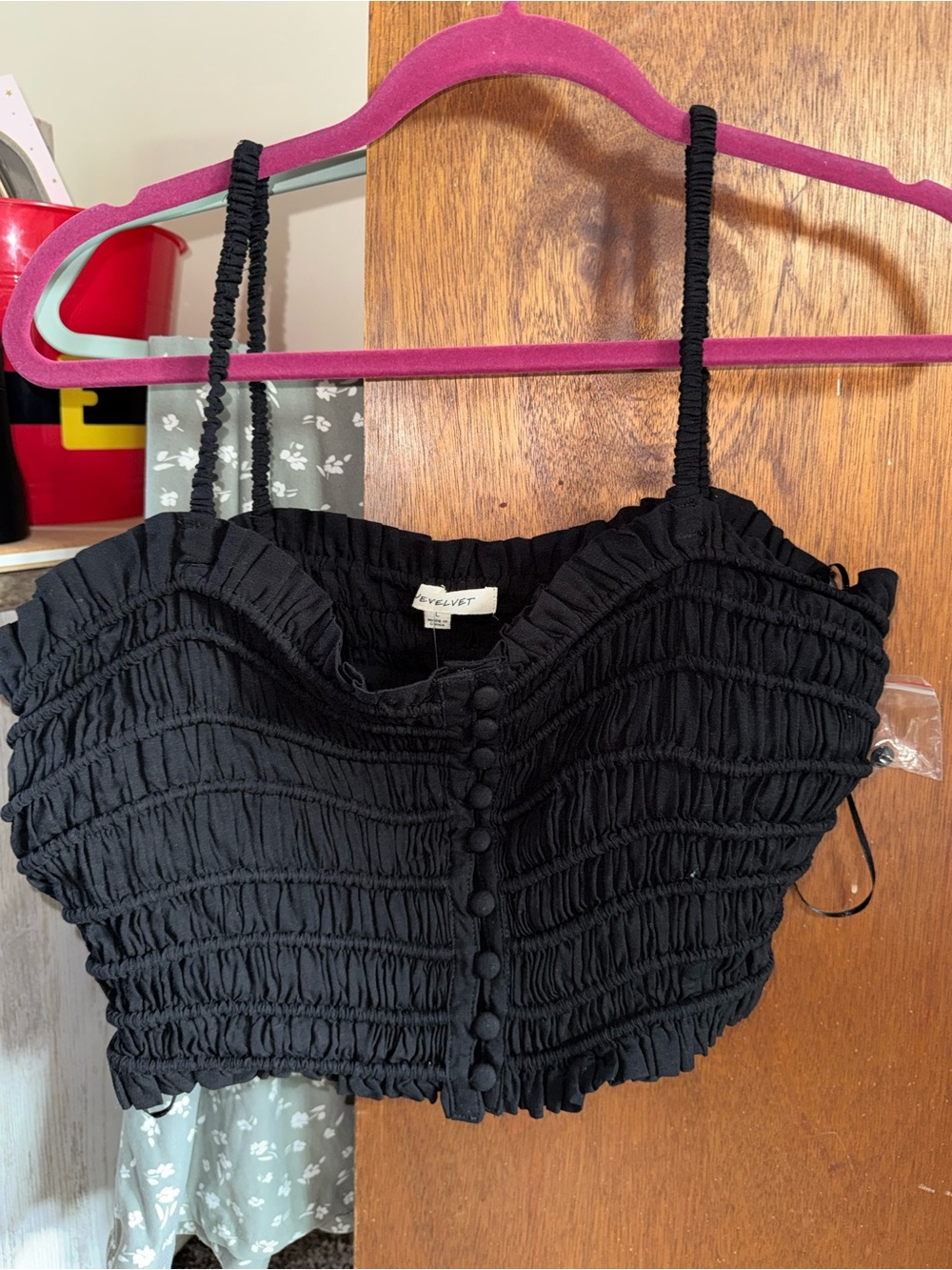 NWT Black Smocked Crop Tank with Button Front
